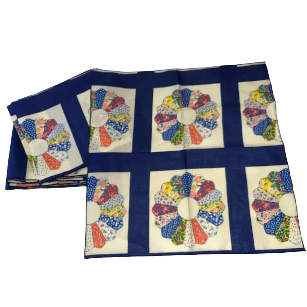 Dresden Plate Quilt Colorful Bandana Napkins 6 HM Farmhouse Chic Cottagecore